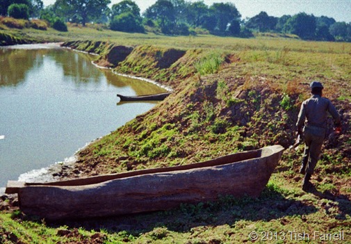 South Luangwa - traditional fishermen's dug-outs on a lagoon