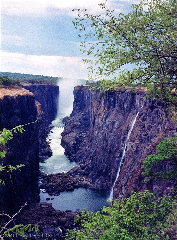 Zambia's Victoria Falls looking along knife-edge to Zimbabwe's falls