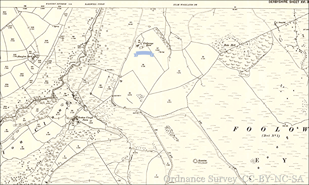 Gotherage Barn and fields 1898 OS CC-BY-NC-SA with banner