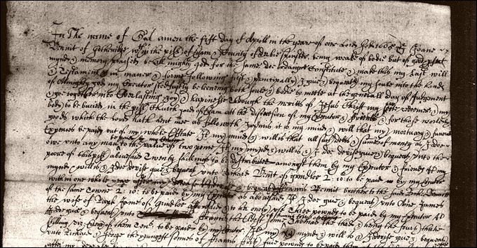 Joan Bennett of Gotheridge spinster dau of Wm Bennett senior 1665 will cropped