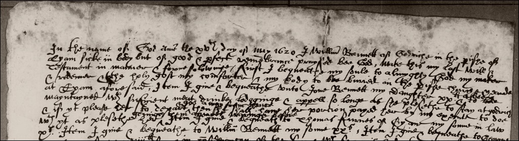William Bennett - 1620 Will Eyam top page 1 extract