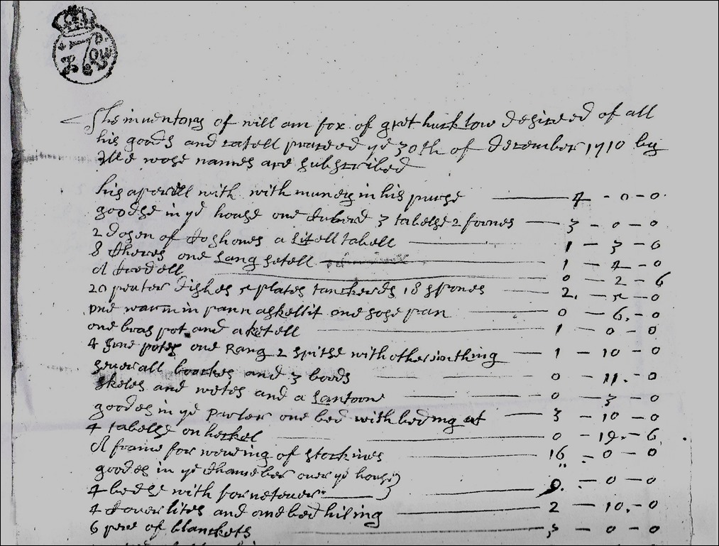 Wm Fox 1711 Inventory page 1 top third