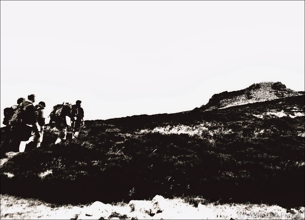 Stiperstones hikers cropped sepia